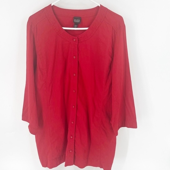 ✅ Eileen Fisher button front tunic top shirt dress linen long sleeve red X-LARGE - Picture 1 of 6